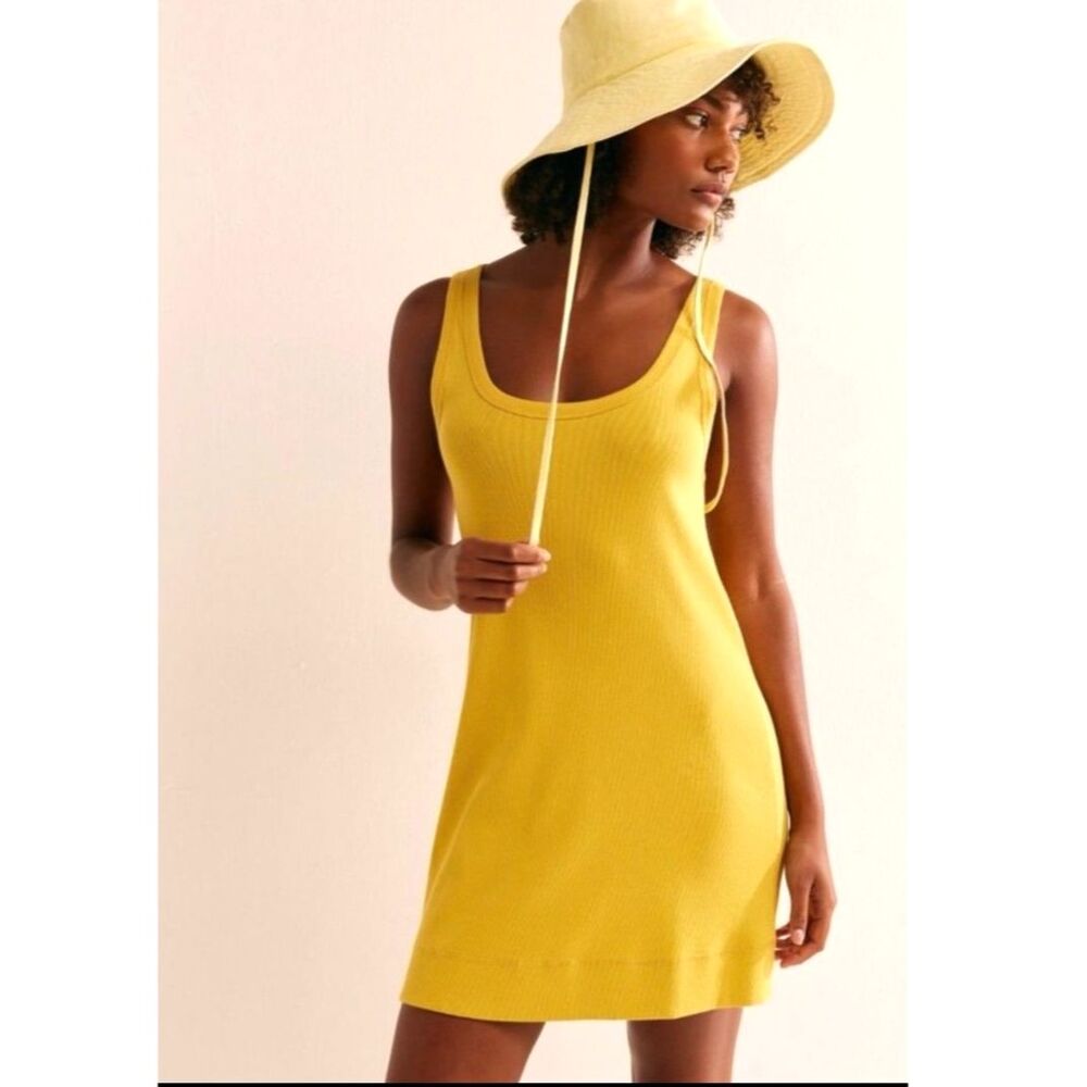 Free People Women's Yellow Dress Tracey Mini Dress Size Small 100% Cotton NWT